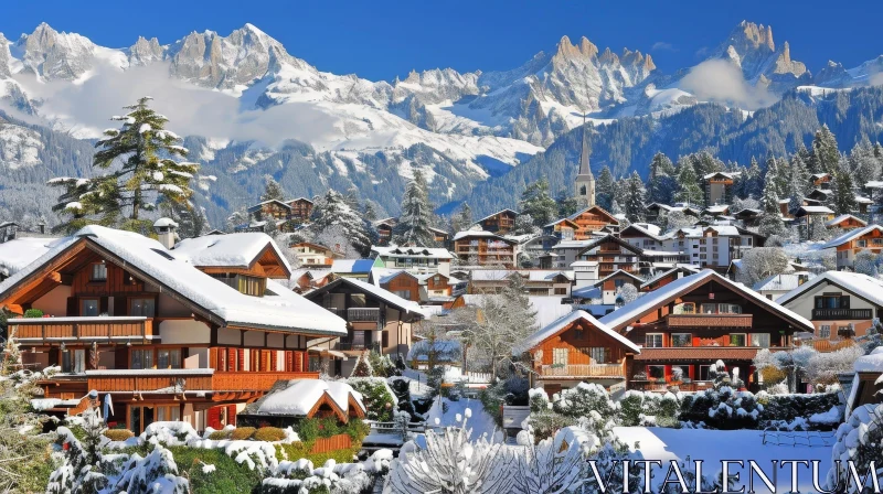 AI ART Winter Wonderland: Serene Village in Snowy Mountains
