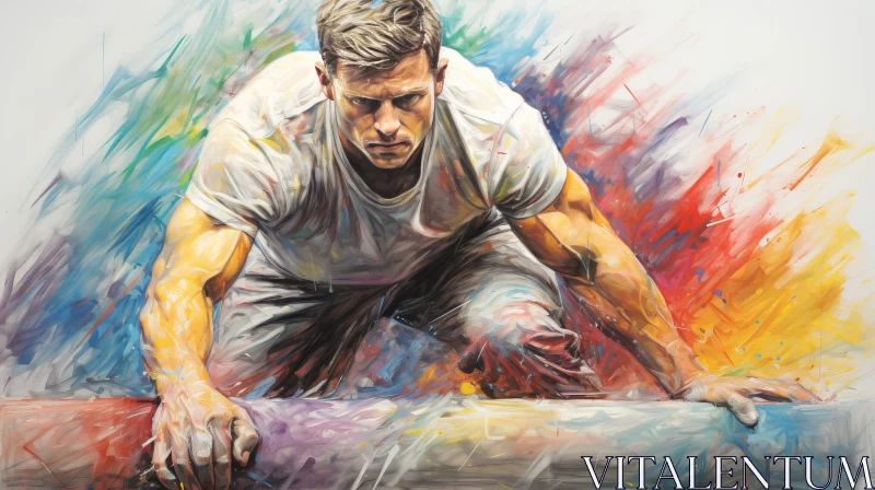 Young Male Athlete Painting - Strength and Determination AI Image