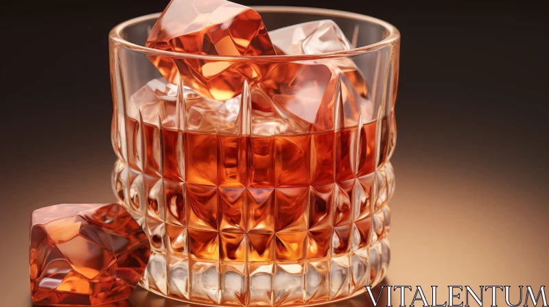 AI ART Amber Whiskey Glass with Ice Cubes