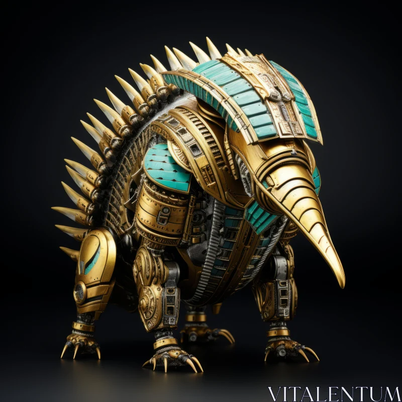 Armadillo Robot Art: Golden Mechanical Creatures in Junglecore Environment AI Image