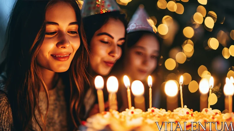 Birthday Celebration with Women Blowing Candles AI Image