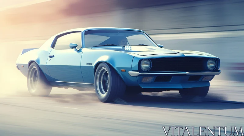 Blue 1969 Chevrolet Camaro SS in Motion AI Image