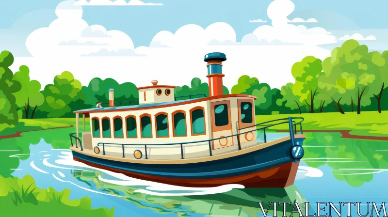 AI ART Cartoon Riverboat Illustration - Children's Transport Artwork