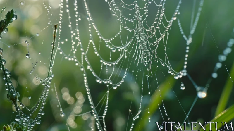 Close-up Spider Web with Dew Drops | Serene Nature Photography AI Image