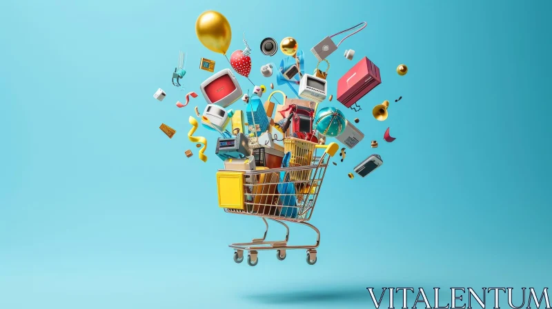 Colorful Shopping Cart - 3D Rendering for E-commerce Websites AI Image