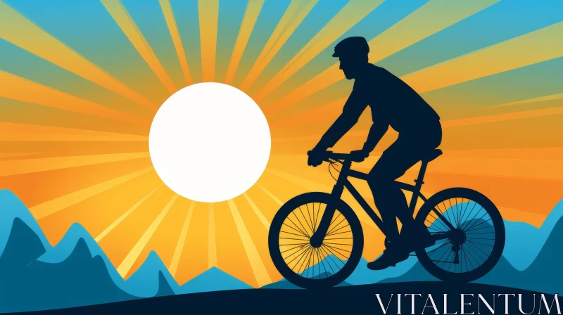 Cyclist Riding Mountain Bike Illustration AI Image