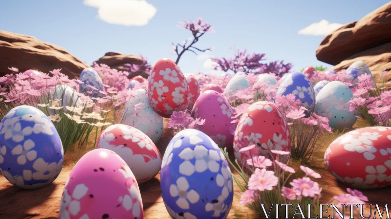 Easter Magic in the Desert: A Cherry Blossom and Avian-Themed Spectacle AI Image