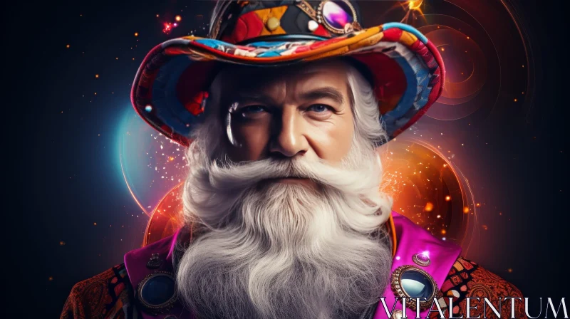 AI ART Elderly Man Portrait with White Beard and Colorful Hat