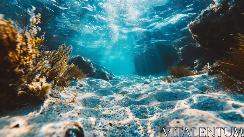 Enchanting Underwater Composition: Sunlit Depths and Azure Waters AI Image