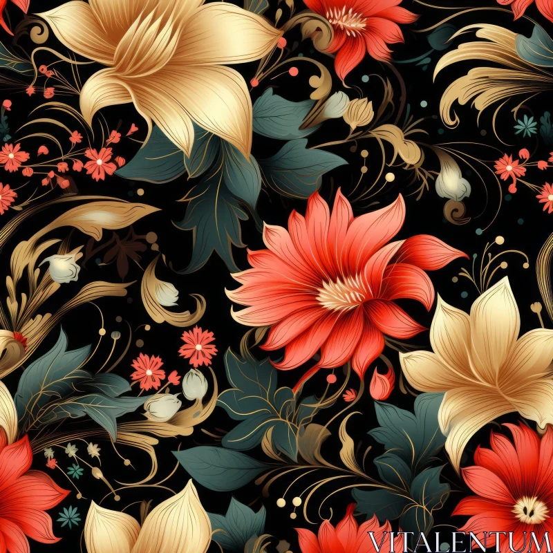 Intricate Floral Pattern on Dark Background AI Image