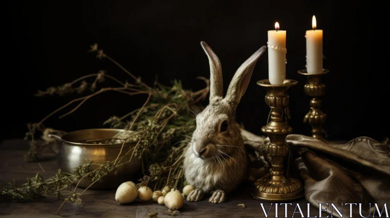 Medieval Inspired Antique Rabbit Still-life AI Image