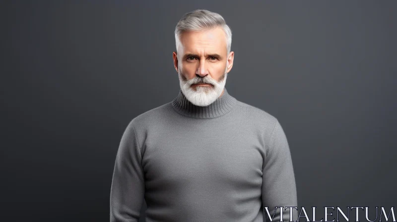 Middle-Aged Man Portrait in Gray Sweater AI Image