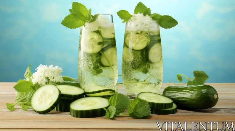 AI ART Refreshing Cucumber Infused Water in Glasses