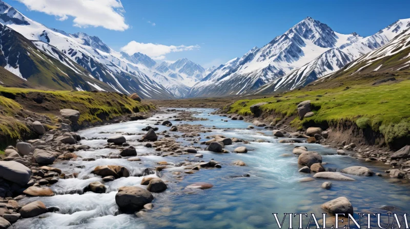 AI ART Tranquil Mountain River Landscape - Scenic Nature View