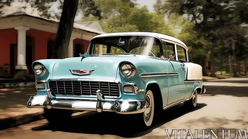 Vintage Chevrolet Bel Air Car on Tree-Lined Street AI Image