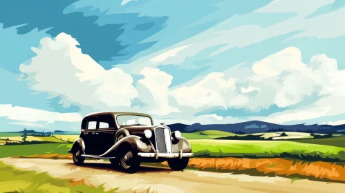 Classic Vintage Car in Rural Landscape