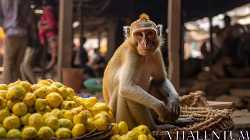 Curious Monkey Portrait on Lemons AI Image