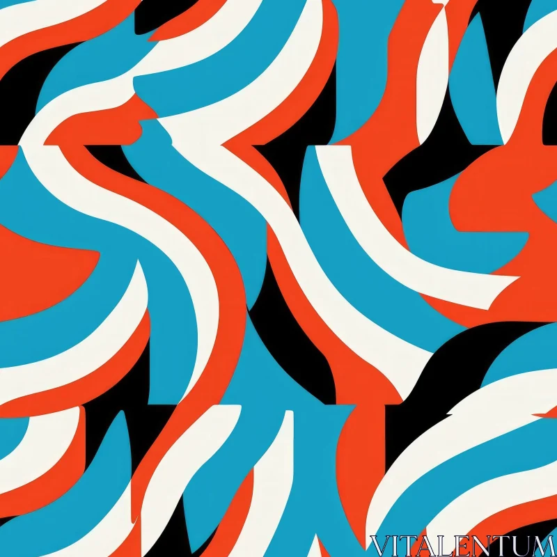 Curved Shapes Retro Pattern in Blue, White, and Red AI Image