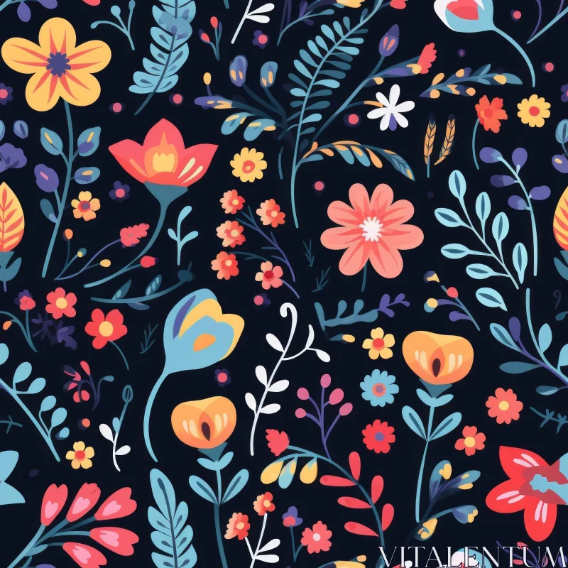 Dark Blue Floral Pattern - Colorful Design for Fabric & Wallpaper AI Image