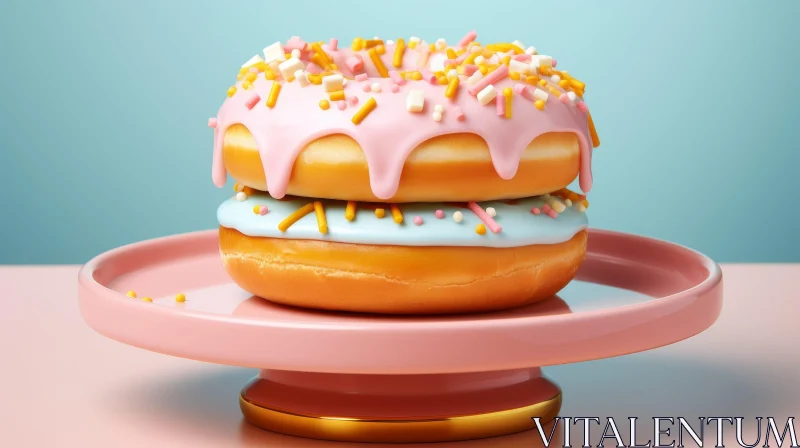 Delicious Pink and Blue Frosted Donut with Rainbow Sprinkles AI Image