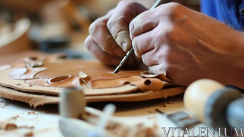 Exquisite Leather Crafting: Skilled Craftsman Cutting with Precision AI Image