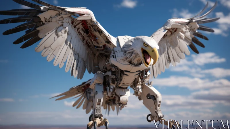 Futuristic Robotic Eagle in Action-Packed Desert Scene AI Image