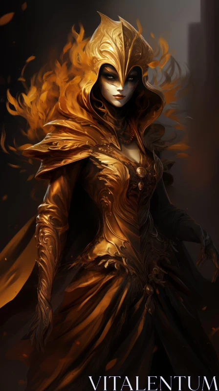 AI ART Golden Armor Female Character Digital Painting