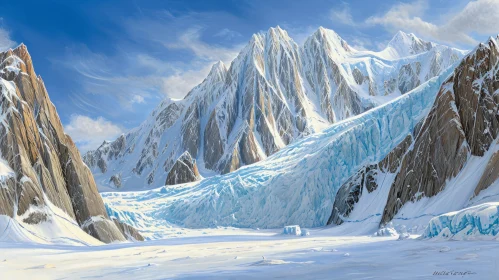 Majestic Snow-Capped Mountain Range and Glacier Landscape