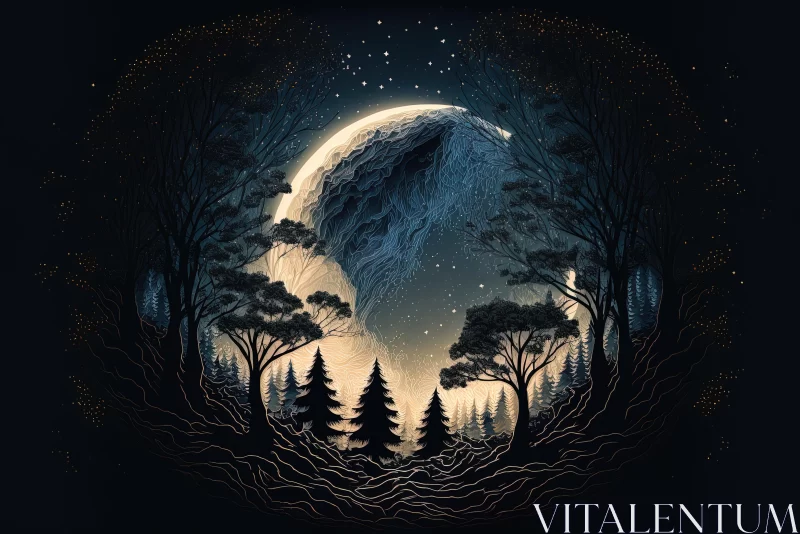 Moonlit Forest Illustration | Enchanting Nature Artwork AI Image