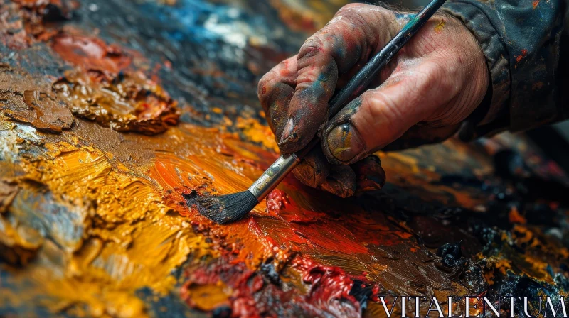 AI ART Painter's Hand Holding Paintbrush Working on Canvas