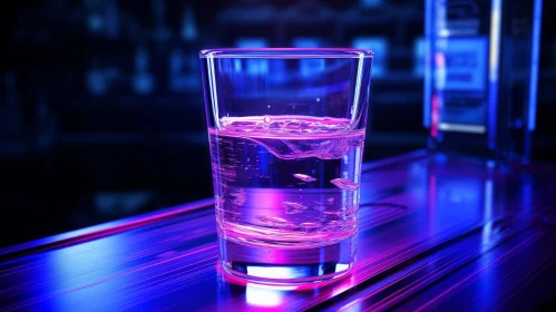 Reflective 3D Glass of Water on Bar Counter