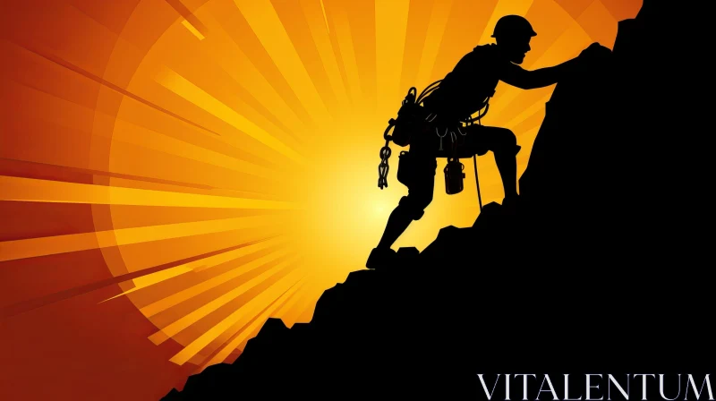 Rock Climber Silhouette on Mountain - Vector Image AI Image