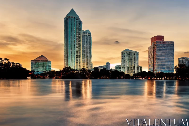Serene Watercolor Cityscape at Sunrise in San Diego and Tampa AI Image