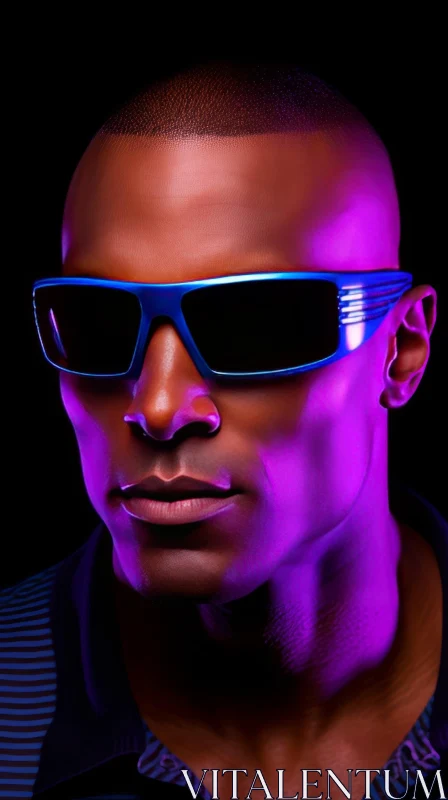 Serious Man Portrait with Blue Sunglasses AI Image