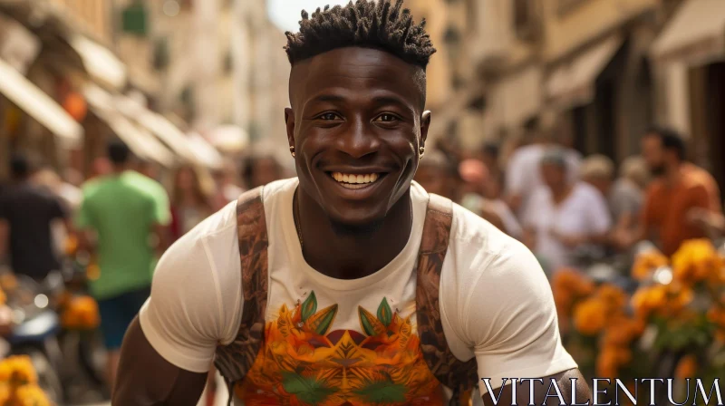 Smiling African-American Man in Urban Setting AI Image