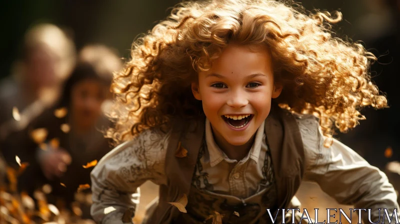 Smiling Little Girl with Curly Red Hair AI Image