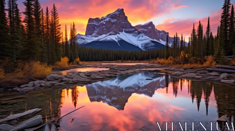 Snow-Covered Mountain Range at Sunset | Tranquil Nature Scene AI Image