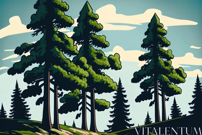 Summer Woods: Vibrant Pop Art Illustration of Trees AI Image