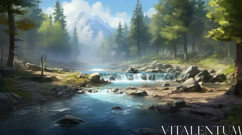 Tranquil Mountain Valley with River | Scenic Landscape AI Image