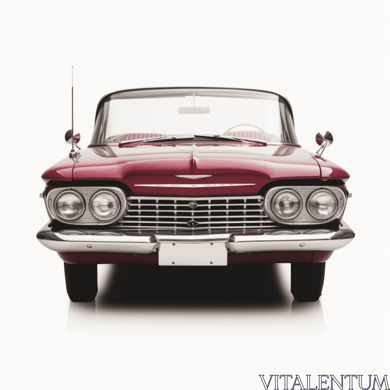 Vintage Red Car Front View on White Background Isolated | Classic Elegance AI Image