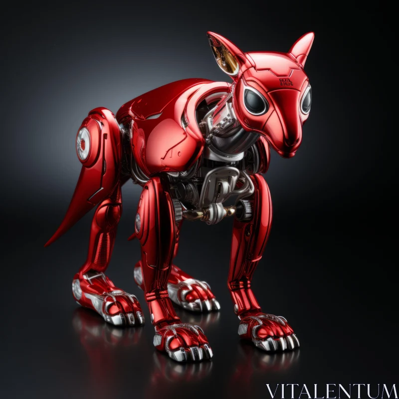 Award-Winning Red Robotic Dog in Kintsukuroi Style AI Image