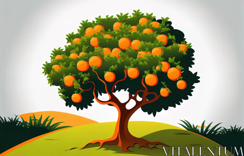 Captivating Orange Tree Illustration: A Fairy Tale Scene of Nature's Beauty AI Image