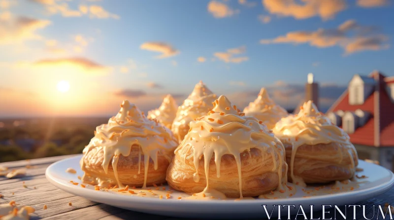 Cream Puffs at Sunset: A Delectable Delight AI Image