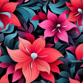 Dark Blue Floral Seamless Pattern - Tropical Design