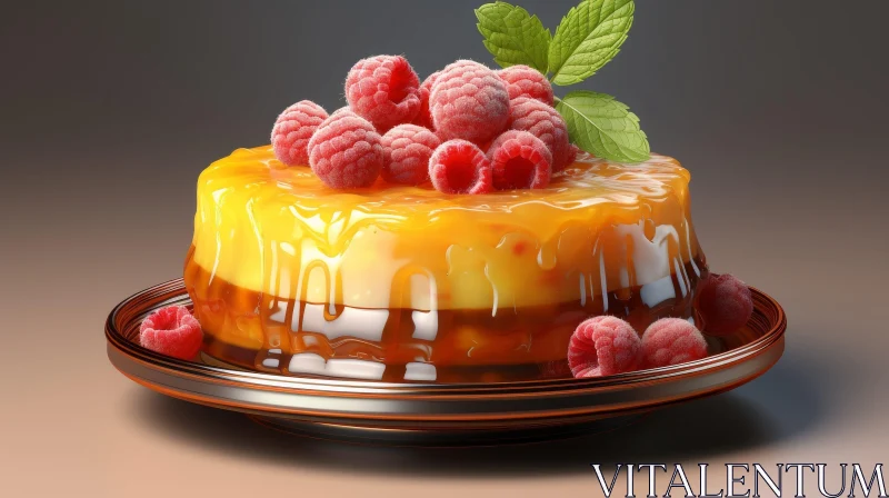 Delicious Cake with Fresh Raspberries and Mint Leaves AI Image