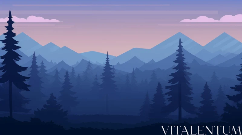 Dusk Forest Landscape Painting AI Image