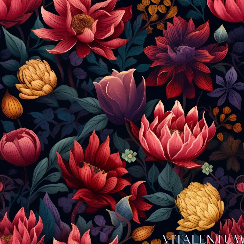 Floral Pattern on Dark Background AI Image