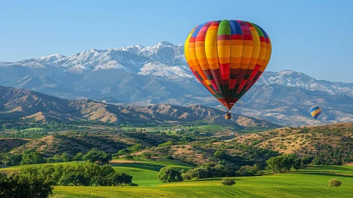 Hot Air Balloons Flying Over Lush Valley - Aerial Adventure