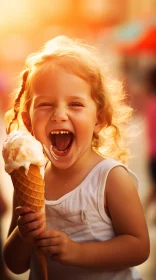 Joyful Young Girl Eating Ice Cream - Beautiful Moment Captured