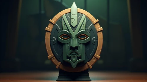 Mayan Aztec 3D Mask Rendering in Green and Gold